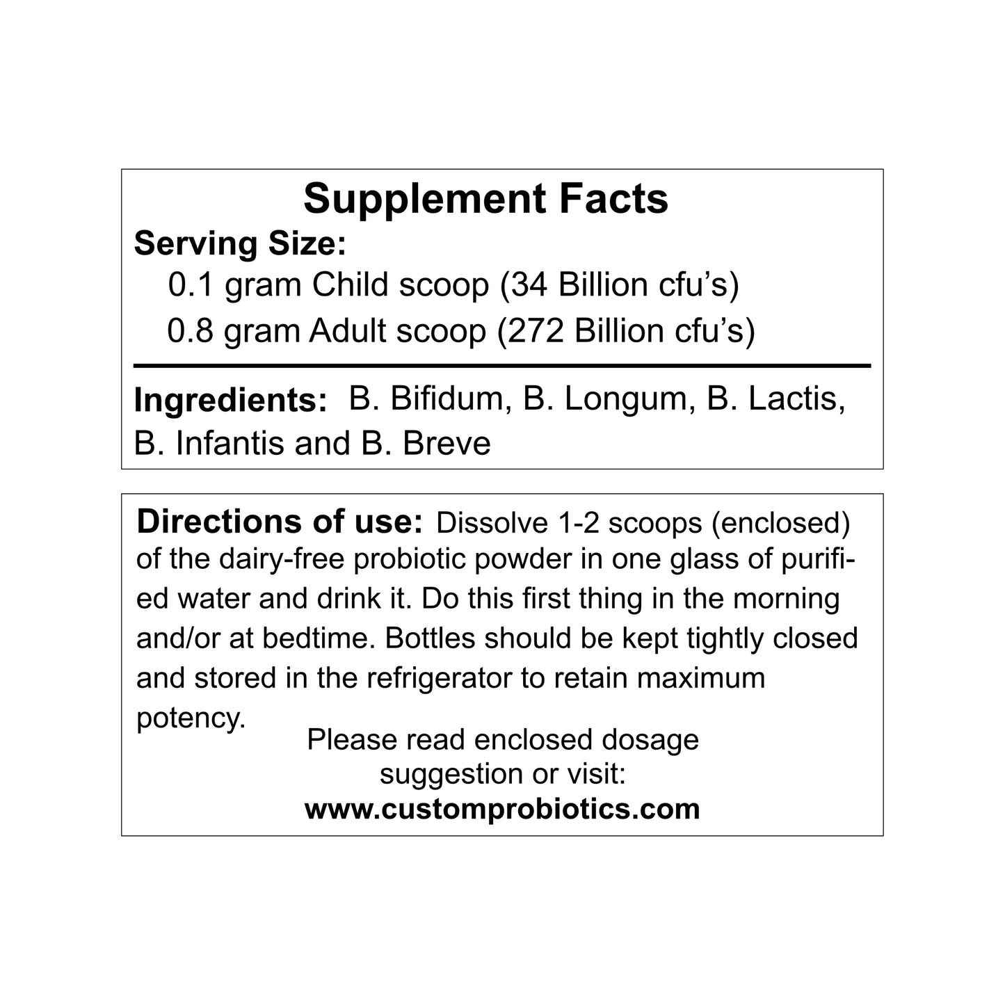 Custom Probiotics Ultra Potent Five Strain Bifidobacteria